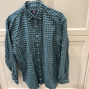 Vineyard Vines Whale Shirt size L blue & green plaid
